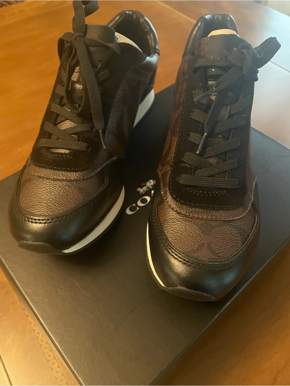 Coach Rebecca women’s Brown/ Black Logo Casual Leather Lace-Up Sneakers
